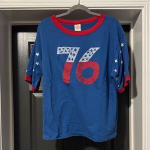 Blue and Red Women's Tee with Star Accents